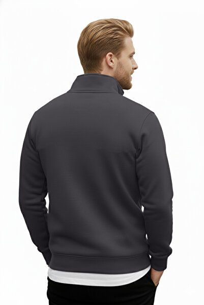 DeepSEA Men's Smoked Relax Fit Fleece Inside 100% Cotton Half Zipper D Mock Neck Sweatshirt 2600760