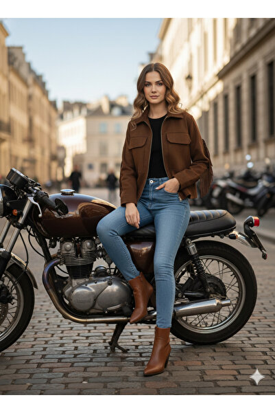 NOXS lazer püsküllü süet kadın ceket