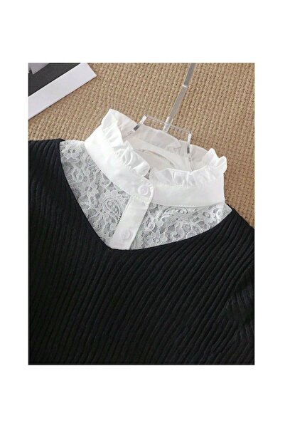 Valkry Detachable Lace Shirt Collar, White, With Straps, One Size