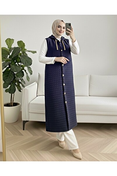 HİJABAYA Μακρύ γιλέκο με κουκούλα και τσέπες με κουμπιά