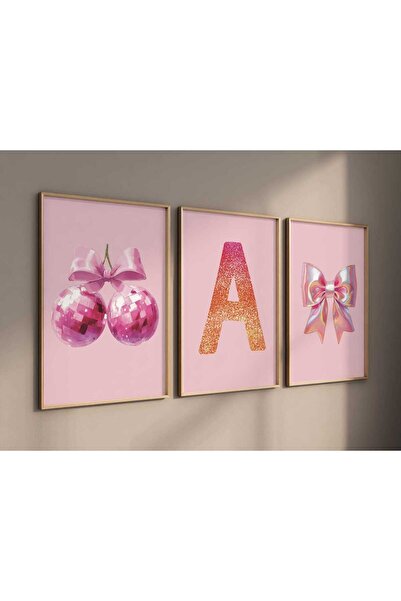 NinaStore Genç Kız Odası Dekoru, Pembe Disko Topları, Simli Harf Baskısı