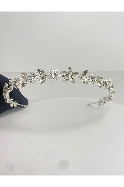 cugy parti malzemeleri CORONĂ DE MIREASĂ CU DETALII DE FLORI DE CRYSTAL SILVE...