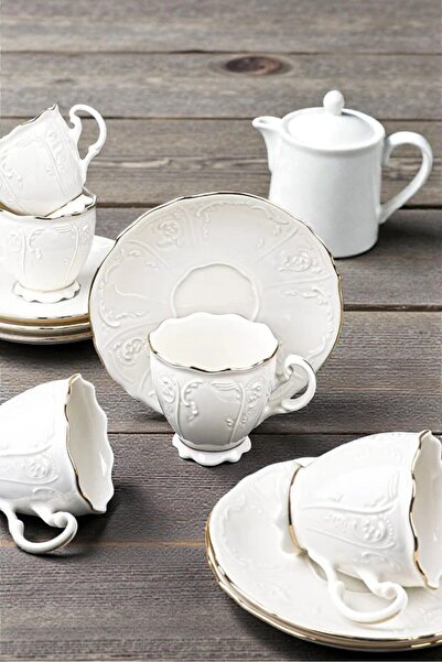 Home Venda Embossed Pattern Gold Gilded Coffee Cup Set for 6 People