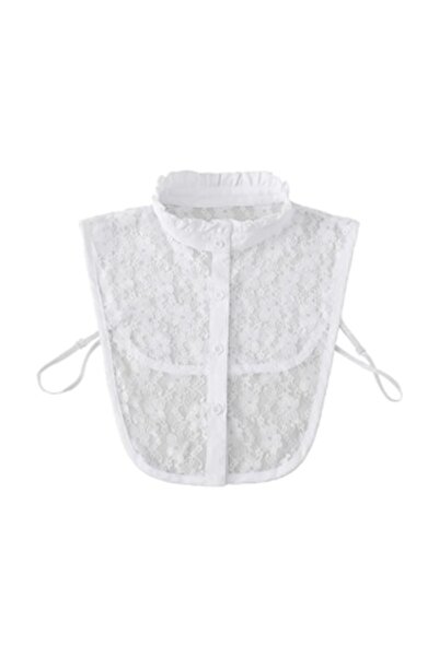 Valkry Detachable Lace Shirt Collar, White, With Straps, One Size