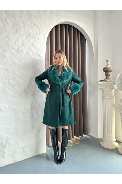 verabelle Long Faux Fur Detailed Coat