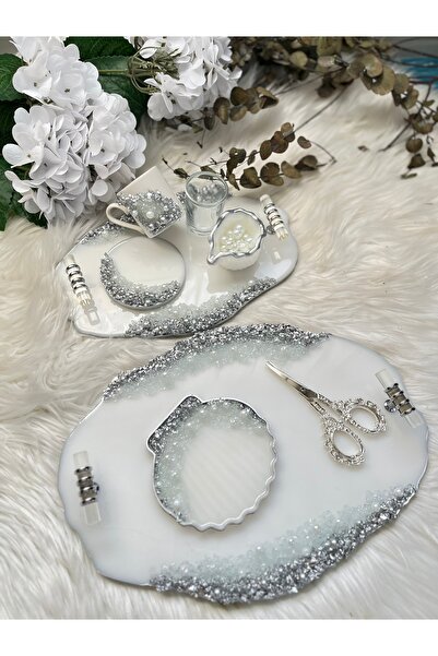RESİNARTSHOP Epoksi Nişan Seti taş+İnci gümüş
