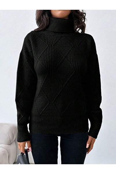 POİNE Women's Thessaloniki Baklava Patterned Women's Premium High Neck Sweater