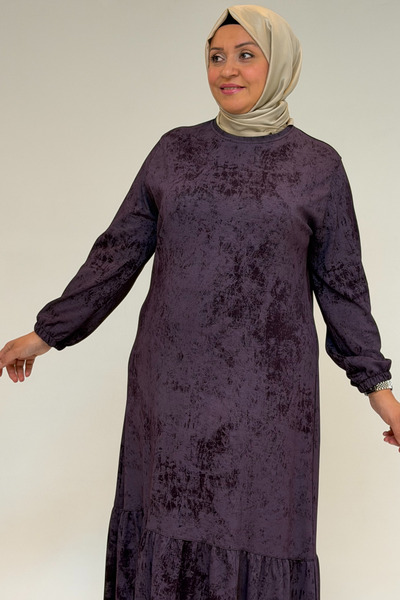 Eslina 52032 Φόρεμα με βολάν μεγάλου μεγέθους - Batik Plum