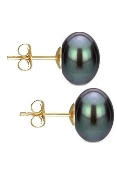 Kaskadda Cercei Perle Mari, Negre, 9–10 mm, Buton, AAA, Aur 14K (aur 585), Ti...