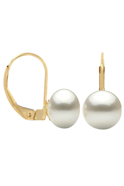 Kaskadda Cercei Perle Albe Mari Naturale 9–10 mm, Aur Galben 14K, Formă Buton, Tortiță Închisă | KASKADDA®