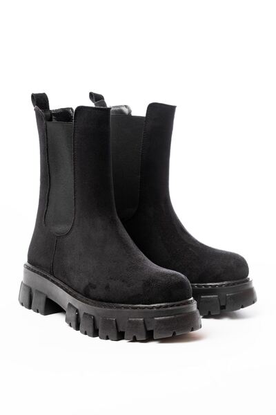 Zerenyus Zri̇n-299 Premium Black Suede High-Sole Elastic Daily Women's Boots