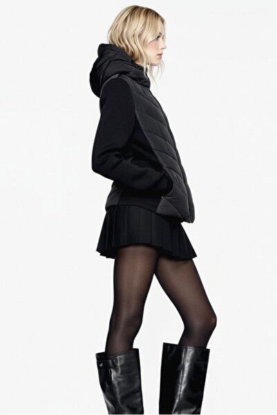 OTAKU Women's Softshell Sleeves Hooded Double Pockets Thermal Inflatable Coat