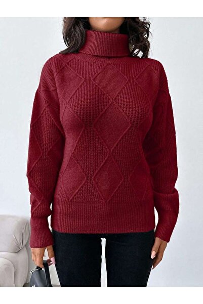 POİNE Women's Thessaloniki Baklava Patterned Women's Premium High Neck Sweater