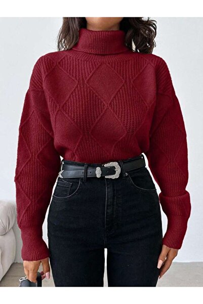 POİNE Women's Thessaloniki Baklava Patterned Women's Premium High Neck Sweater