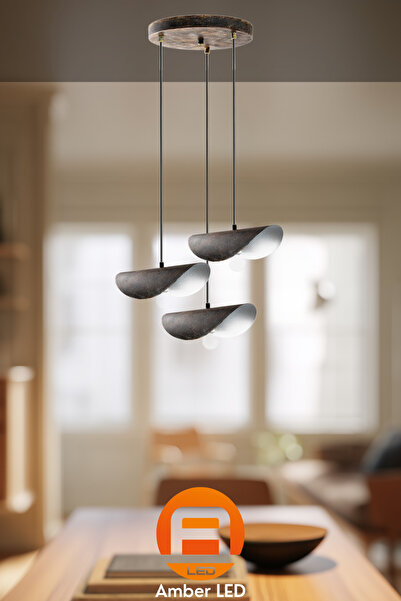 AmberLED Modern Metal Gövdeli 3'lü Tepsi Sarkıt Mutfak ve Salon İçin E27 Uyumlu