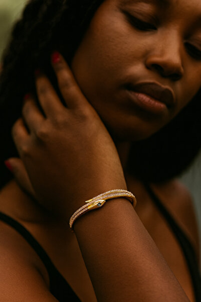 PaminBags Aksesuar سوار بمشبك مزين بحجر الزركون على شكل ثعبان LNS0048