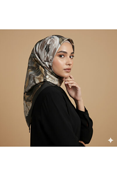 Levidor 100% Sura Silk Scarf Black-Grey-Brown (Pure Silk, 90X90, Non-Slip Str...