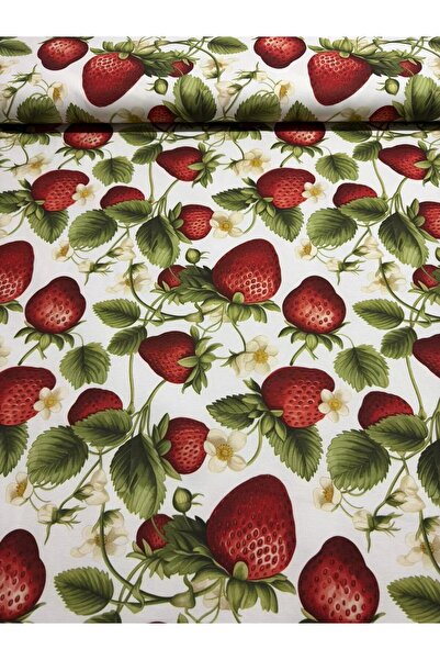 EKUMASCI Canlı Çilek Bahçesi Dijital Duck Keten - Perde ve Aksesuar - Su İtic...