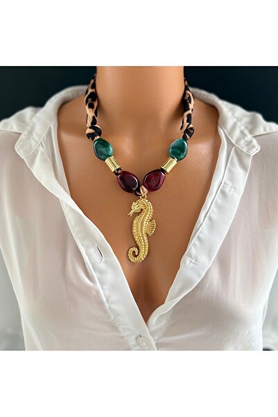 Limi Design Sea Horse Leopard Necklace-Bandana Necklace-Kerchief Necklace