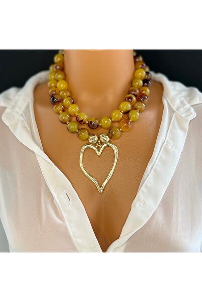 Limi Design Amber Color Heart Necklace-Bead Necklace-Multi Necklace