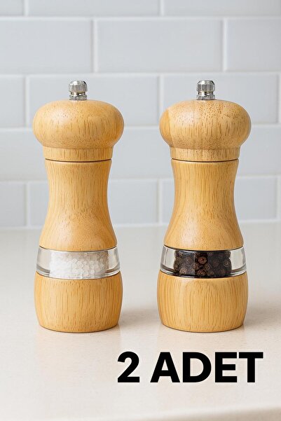 Home 2 Adet Ahşap Baharat Öğütücü Değirmen Tuzluk Karabiberlik