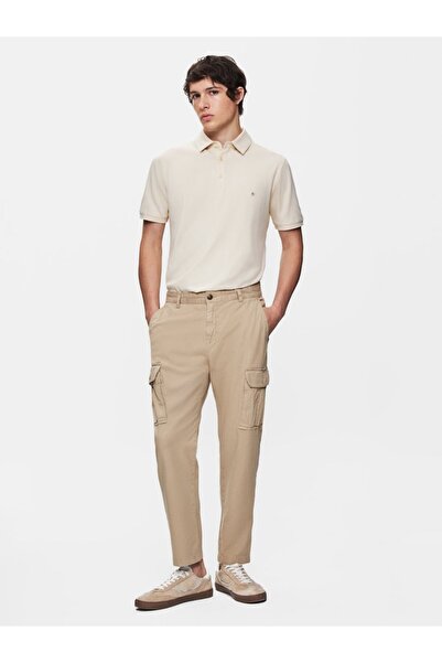 Ltb Straight Leg Gabardine Beige Trousers