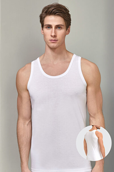 Shiron Sportswear&Company Men's White Modal Tank Top Berrak - 1035