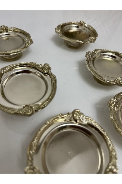 SEVA ÇELİK 6 Pieces Silver Rose-Framed Silver Macaron Holder and Turkish Delight Container