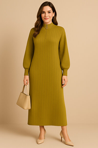 semela فستان طويل بتفاصيل سحاب من قماش الفيتيل للموسم الجديد (130 سم)