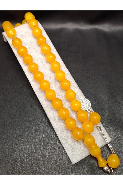 Han Ticarethane Yellow Color Barrel Cut Crimped Amber Prayer Beads