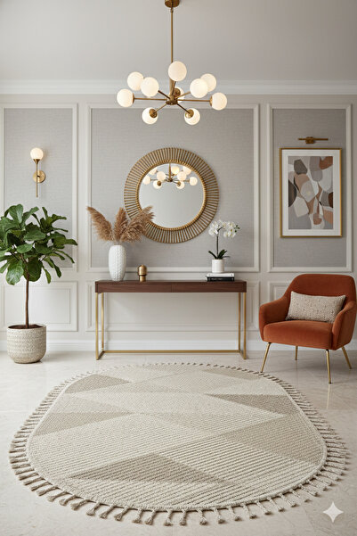 Emin Halı Bukle 1413 Oval Örgü Saçaklı Özel Ölçü Salon Antre Mutfak Antre Hal...