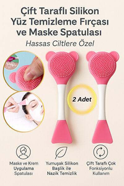 Hane Dostu 2 Adet Çift Taraflı Silikon Yüz Temizleme Fırçası ve Maske Spatula...