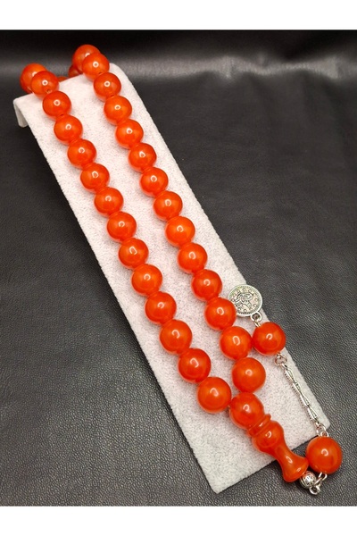 Han Ticarethane سبحة من العنبر المضغوط بلون المرجان بقطع كروي كبير الحجم