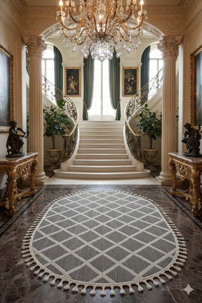 Emin Halı Bukle 1409 Oval Örgü Saçaklı Özel Ölçü Salon Antre Mutfak Antre Hal...