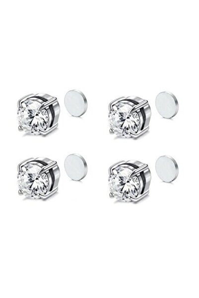 Cozevdnt - Set de 2 cercei magnetici, oțel inoxidabil, cu zirconiu, argint