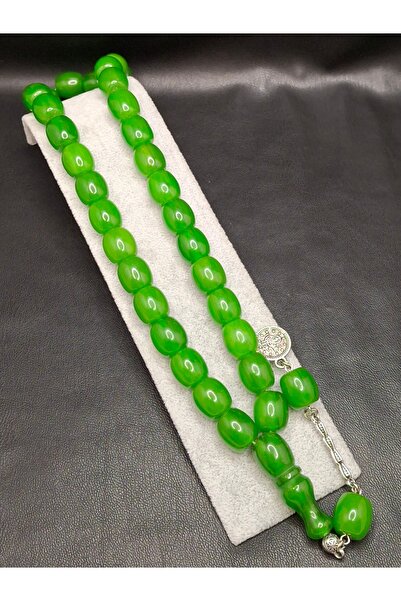 Han Ticarethane سبحة كهرمانية كبيرة الحجم بلون أخضر مقطوعة على شكل كبسولة