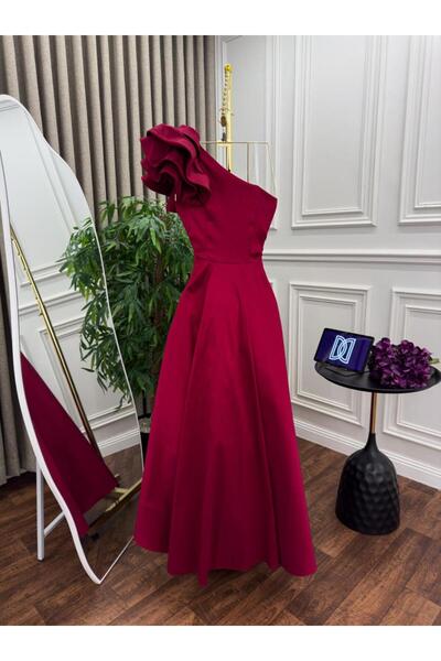 ELHAM FASHION red shantung fabric evening dress