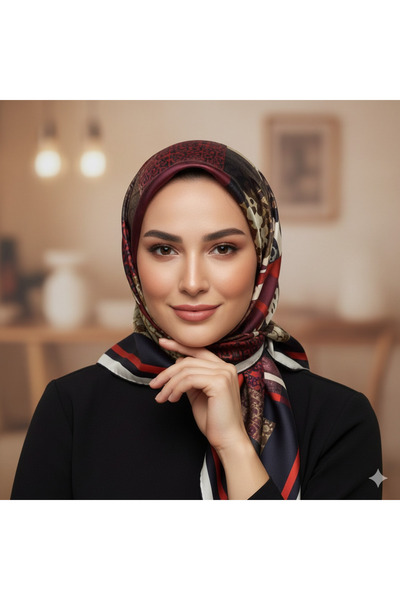 Levidor 100% Twill Silk Scarf - Burgundy - Black (Pure Silk, 90X90, Non-Slip ...