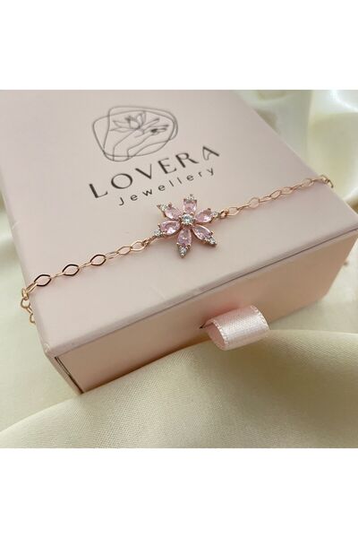 Lovera Jewellery 925 Ayar Gümüş Rose Renk Pembe Taşlı Lotus Çiçeği Bileklik –...