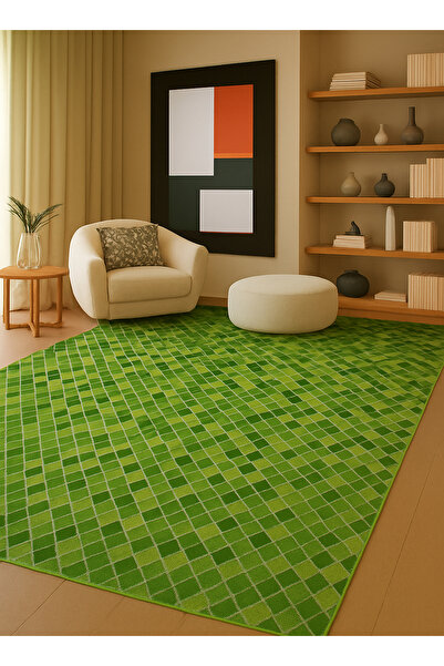 Rugs Modern Halı سجادة موسو الخضراء ذات النقوش المربعة ذات النمط المنسوج القد...