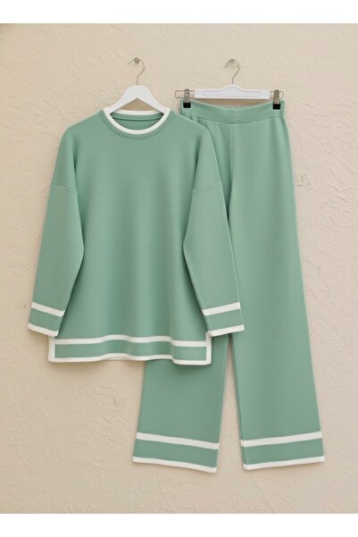 HİJABAYA Σετ Πλεκτό Διπλό Ριγέ Μανσέτες