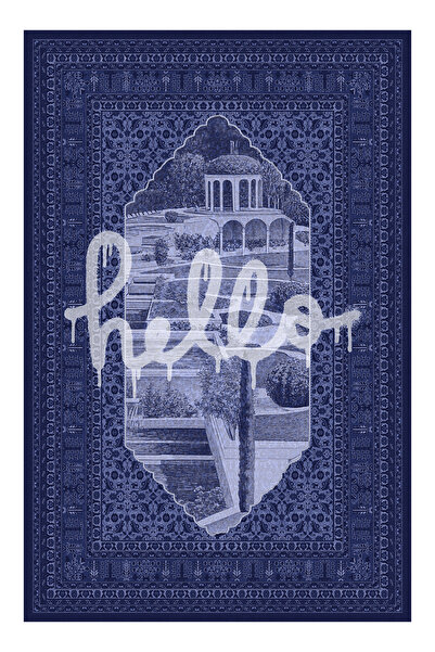 Rugs Modern Halı Διακοσμητικό χαλί σαλονιού Bliss Blue Hello Written Vintage ...