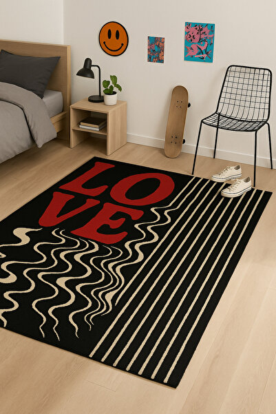 Rugs Modern Halı MOSSO Αφηρημένο Θεματικό Υφαντό Χαλί με Σχέδια Αγάπης και Γρ...