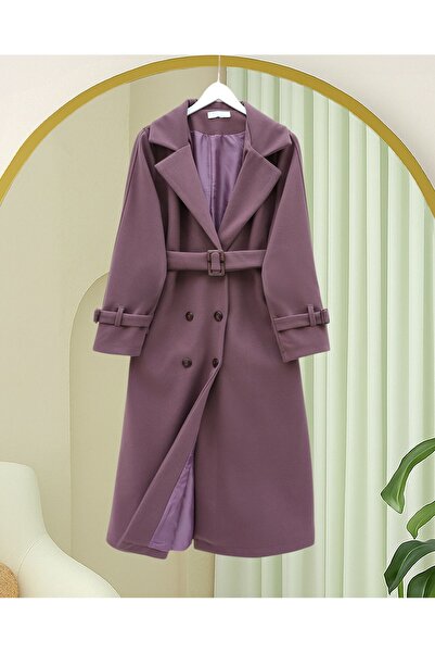 HİJABAYA Önü Düğmeli Beli Ve Kolu Kemerli Cepli Astarlı Kaşe Kap