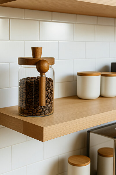 Paşabahçe 1 Adet 750 ml Kaşıklı Vakumlu Cam Kavanoz - Akasya Kapaklı Premium Saklama Kabı