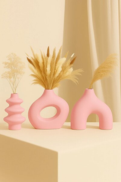 Minima Art Studio (موديل جديد) طقم مكون من 3 مزهريات بوهيمية بأسلوب إسكندنافي بسيط مقاس 11 سم، هدية من Pinterest، مجموعة مزهريات بامباس