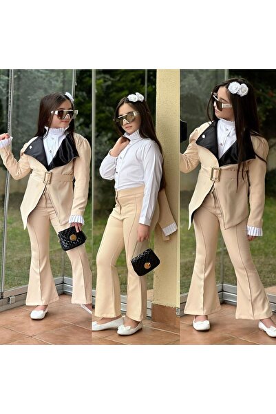 KOKOŞ BEBEK New Season's Most Glamorous Combination - Complete 4-Piece Set - Shirt/Jacket/Belt/Pants - Age 3/12 - 315