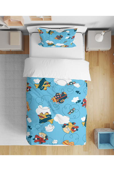 Home Airplane Patterned 3D Digital Printed Single Size Sheetless Children's Duvet Cover Set Sleeping Set