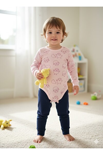 Şimo Butik Girl Boy Child Baby Long Sleeve Snap Fastener Bodysuit-Badi 100% O...