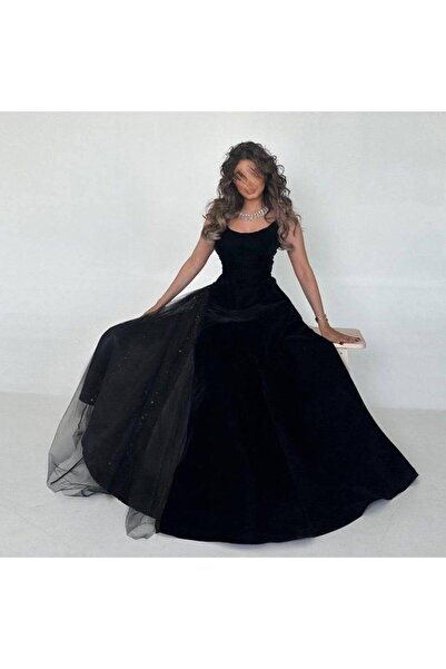 Thara royal black evening dress